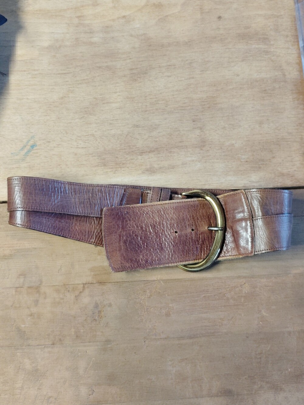 Wide Double Split Strap Brown Calf Skin leather Belt Western Boho Cincher Small - Picture 2 of 13